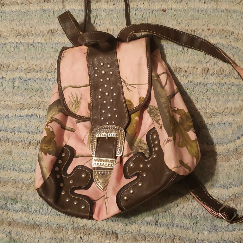 Mini pink camouflage backpack